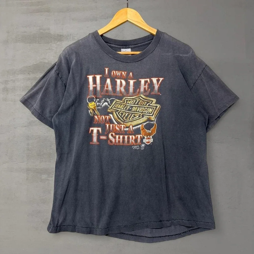 Vintage Harley Davidson I Own a Harley Shirt‎ Black 1988 3D Emblem Faded Large